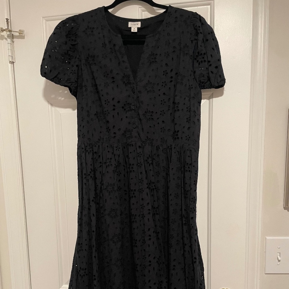 J.Crew Black Floral Eyelets Short Sleeve Dress
